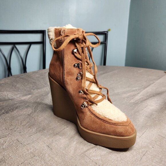 Jessica Simpson Women's Size 9 M Maelyn Wedge Booties Caramel  Leather Suede 645 - Picture 5 of 11